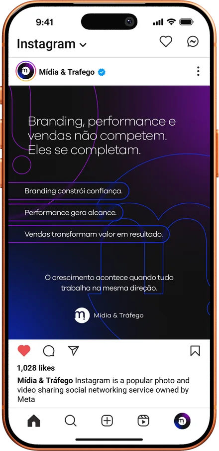 Post da Midia & Tráfego no Instagram: Branding, performance e vendas não competem, eles se completam